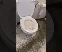 El granizo se cuela por las cañerías y desborda un inodoro en una casa en Fitero